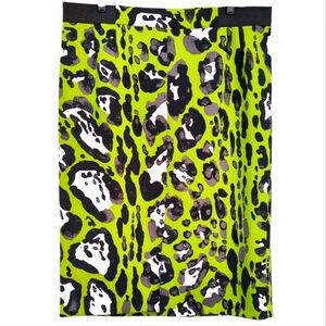 Worthington Front-Split Lime Green, Black, Gray Animal Print Pencil Skir…